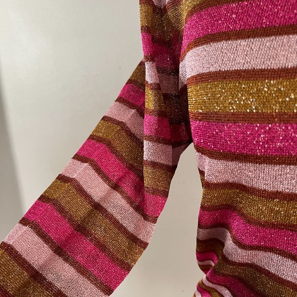 NWT Happy Sheep Sz L Lurex Metallic Stripe Sheer Knit Sweater Pink Rust Gold - Picture 7 of 10